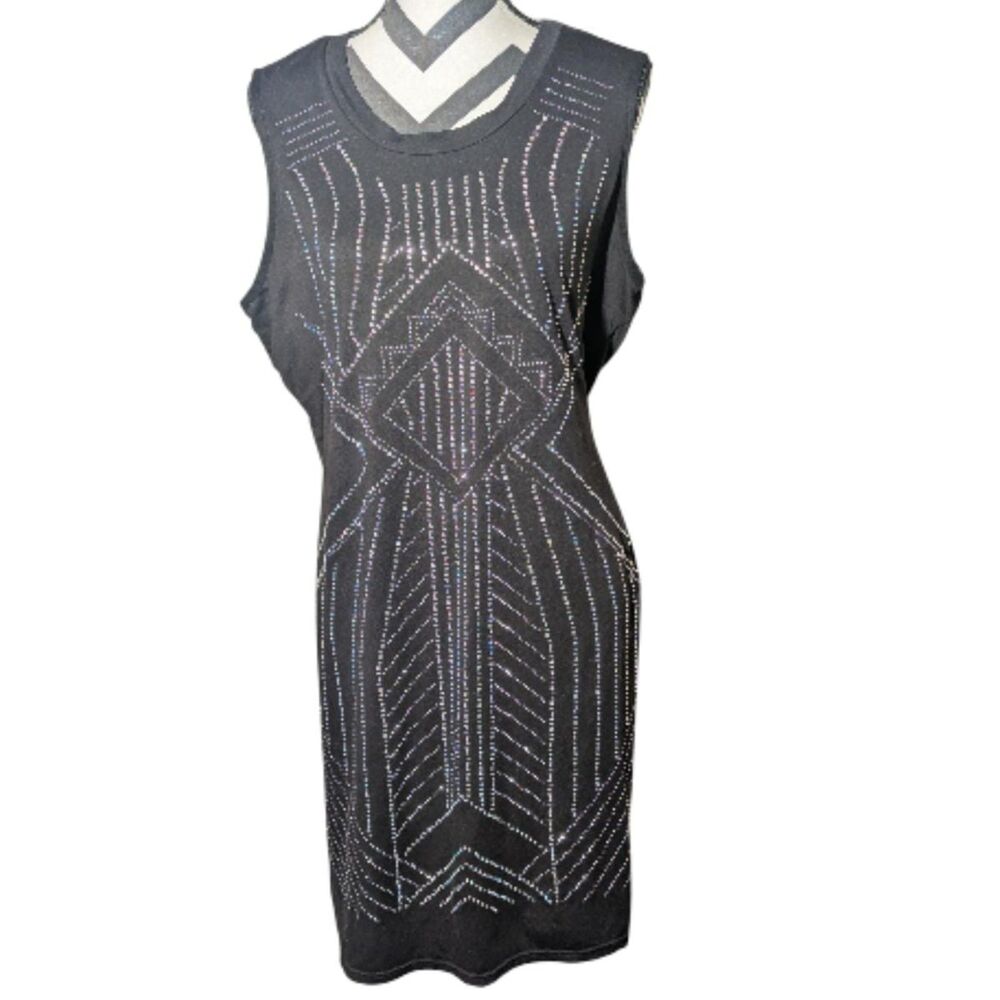 Say What 3X Black Rhinestone Embellished Mini Tunic Dress